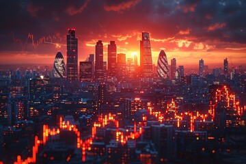 Fototapeta premium Brexit impact on uk stock exchange dramatic chart fluctuations in london financial district