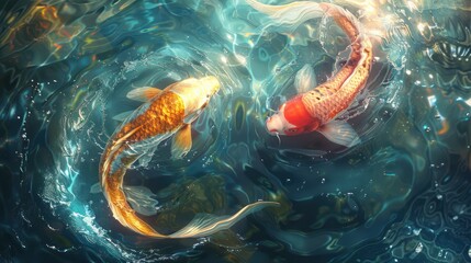 Two koi fish swimming in the water