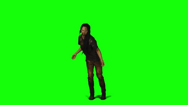 Female Zombie Standing Green Background 