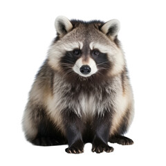 Obraz premium Isolated Raccoon Sitting with Detailed Fur Texture Without Background.