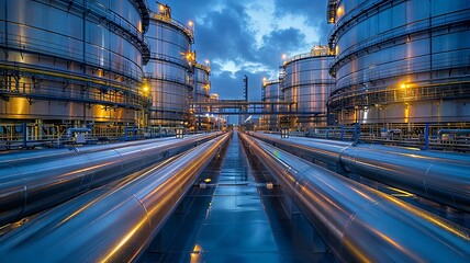 Obraz premium Industrial Pipeline Network at Dusk