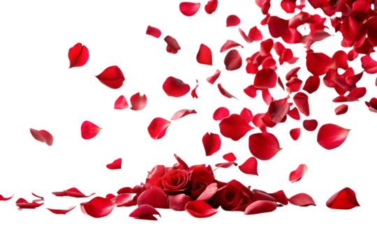 Red rose petals on a transparent background, png