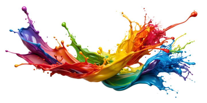 Splash of multi-colored paint on a transparent background, png