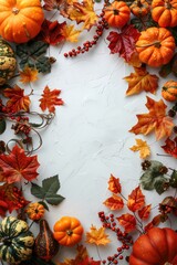  white space with a tiny little autumn decoration border only reaching in a litte, with pumpkins and maple leaves