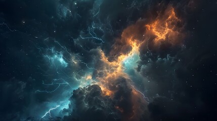 Obraz premium Flash of lightning on dark background, banner design. Thunderstorm.