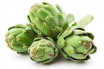 Detailed shot of a complete artichoke, also referred to as the French, green, or globe variety, on a plain backdrop.