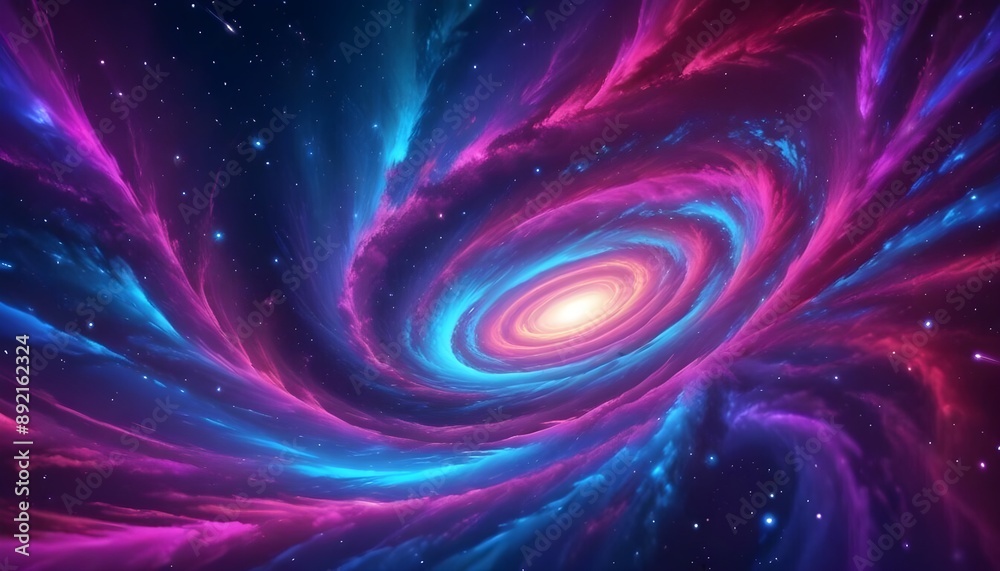 Wall mural a vibrant galaxy with swirling patterns of pink and blue, featuring a bright central core surrounded