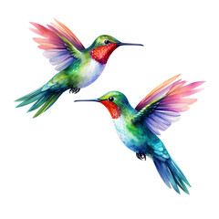 Fototapeta premium two hummingbirds with beautiful colors fly, watercolor painting clipart