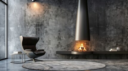 Stylish room with modern fireplace and armchair dimensions