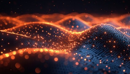 Abstract Digital Landscape with Glowing Particles