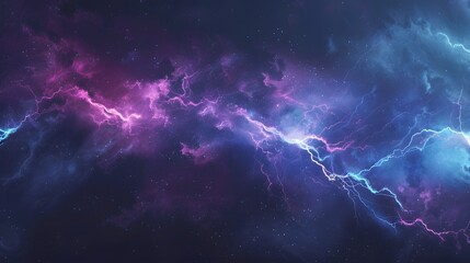 Flash of lightning on dark background, banner design. Thunderstorm.