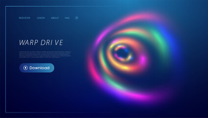 Warp tunnel speed of light technology background. Neon light futuristic beams. Warp drive vector background.