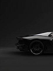 Black generic unbranded luxury sport car on a black background, banner, illustration ai generative