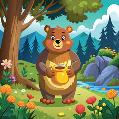 a friendly cartoon bear with a big belly and soft fur