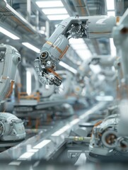 Fototapeta premium Robotic assembly line in an automotive factory