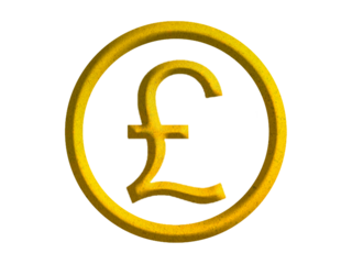 pound sterling sign icon, the currency of the United Kingdom symbol design with gold motive