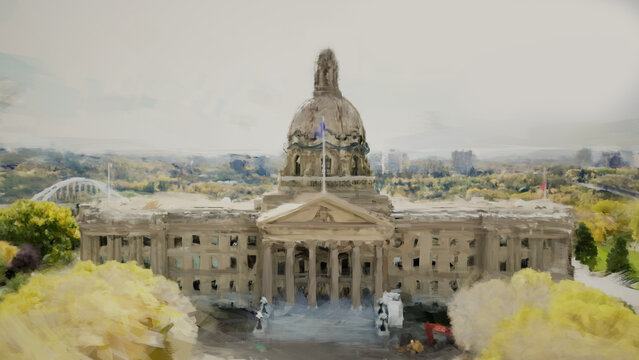 watercolor painting of legislature building, no ai