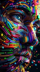 A Close-up Shot of a Abstract portraits with pixelated effects and neon colors