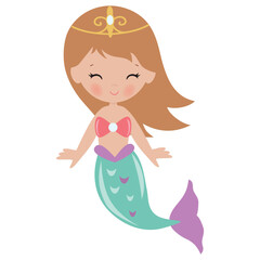 Cute mermaid sea princess vector cartoon illustration