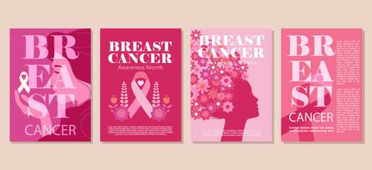 Breast Cancer Awareness Month set banner for social media, cover, background