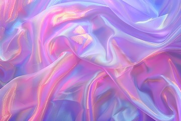 Fototapeta premium Dreamy Iridescent Purple and Pink Fabric with Soft Waves and Sunlight, Light to Dark Lavender Gradient Background, Highlighting Delicate Textures and Luxury Fashion Design