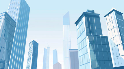 illustrations showcasing futuristic skyscrapers with sleek, modern designs. The buildings feature reflective glass facades and are set against clear blue skies, creating a vision of advanced urban arc
