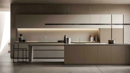 modern kitchen interiors featuring sleek cabinetry, minimalist designs, and neutral color palettes. The kitchens showcase various layouts, including open-plan and galley styles, with integrated applia