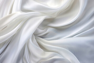 Obraz premium A white silk fabric has many folds, its soft femininity, shiny/glossy nature, and soft and dreamy atmosphere apparent.