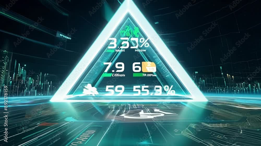 Wall mural a holographic pyramid displaying the most lucrative cryptocurrencies constantly updating as values c