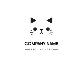 Cat head logo design icon. Cat animal logotype concept lineart style. Vector illustration.