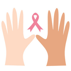 Hand with Breast Cancer Awareness Ribbon. Pink October