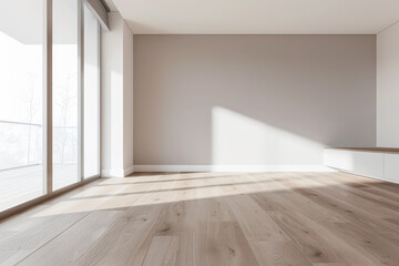 Fototapeta premium Residential empty room interiors with no furniture, natural lighting and ample copy space. Mockup interiors conceptual image.