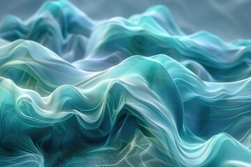 Fototapeta premium Abstract flowing fabric art in shades of blue and green, symbolizing motion and fluidity with a soft, ethereal quality.