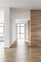 Fototapeta premium Residential empty room interiors with no furniture, natural lighting and ample copy space. Mockup interiors conceptual image.