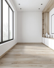 Obraz premium Residential empty room interiors with no furniture, natural lighting and ample copy space. Mockup interiors conceptual image.