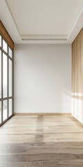 Residential empty room interiors with no furniture, natural lighting and ample copy space. Mockup interiors conceptual image.