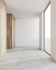 Residential empty room interiors with no furniture, natural lighting and ample copy space. Mockup interiors conceptual image.