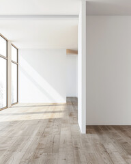 Residential empty room interiors with no furniture, natural lighting and ample copy space. Mockup interiors conceptual image.