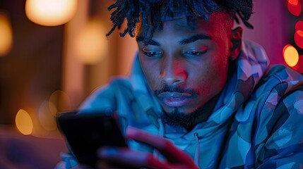 Close-up of a young man scrolling through social media on a smartphone