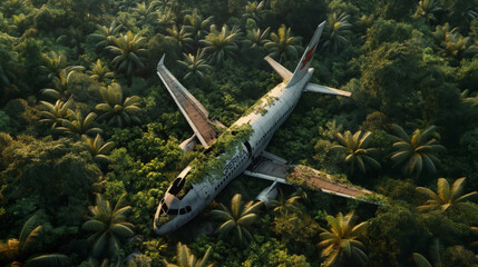 Obraz premium Airplane Emergency Landing in a Dense Forest