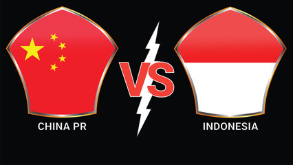 China PR vs Indonesia soccer football match with black background and Versus flags
