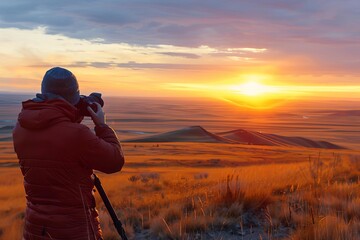 Landscape photographer capturing a sunrise, Photographer, scenic and patient