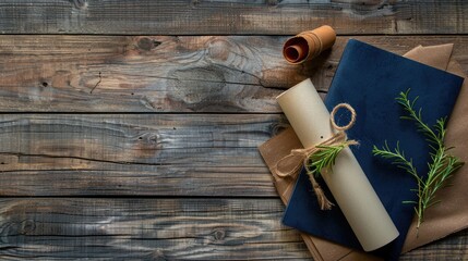 Mockup of certificate and degree on a wooden background
