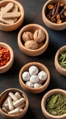 Fototapeta premium Thai herbal ball ingredients, deconstructed