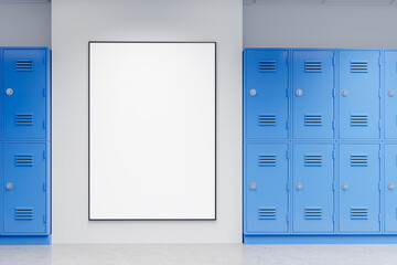 School hallway with lockers in row, back to school concept. Mockup frame