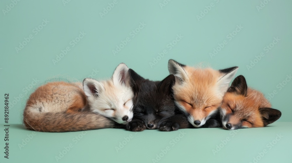 Sticker A group of foxes sleeping next to each other