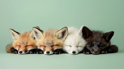 Obraz premium A group of foxes sleeping next to each other