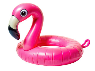 Pink Flamingo Inflatable Pool Float. A bright and fun float designed for relaxing in the pool. Isolated on transparent background, png.