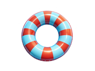 Red Blue Striped Inflatable Pool Float. A colorful and fun float perfect for pool activities and relaxation. Isolated on transparent background, png.
