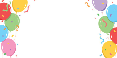 Celebration party banner with colorful balloons background. Balloons for birthday and party, Frame template.